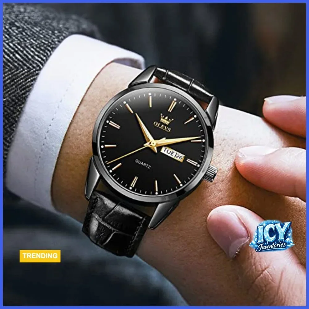 Stainless Steel Analog Quartz Watch with Day Date Luminous Hands